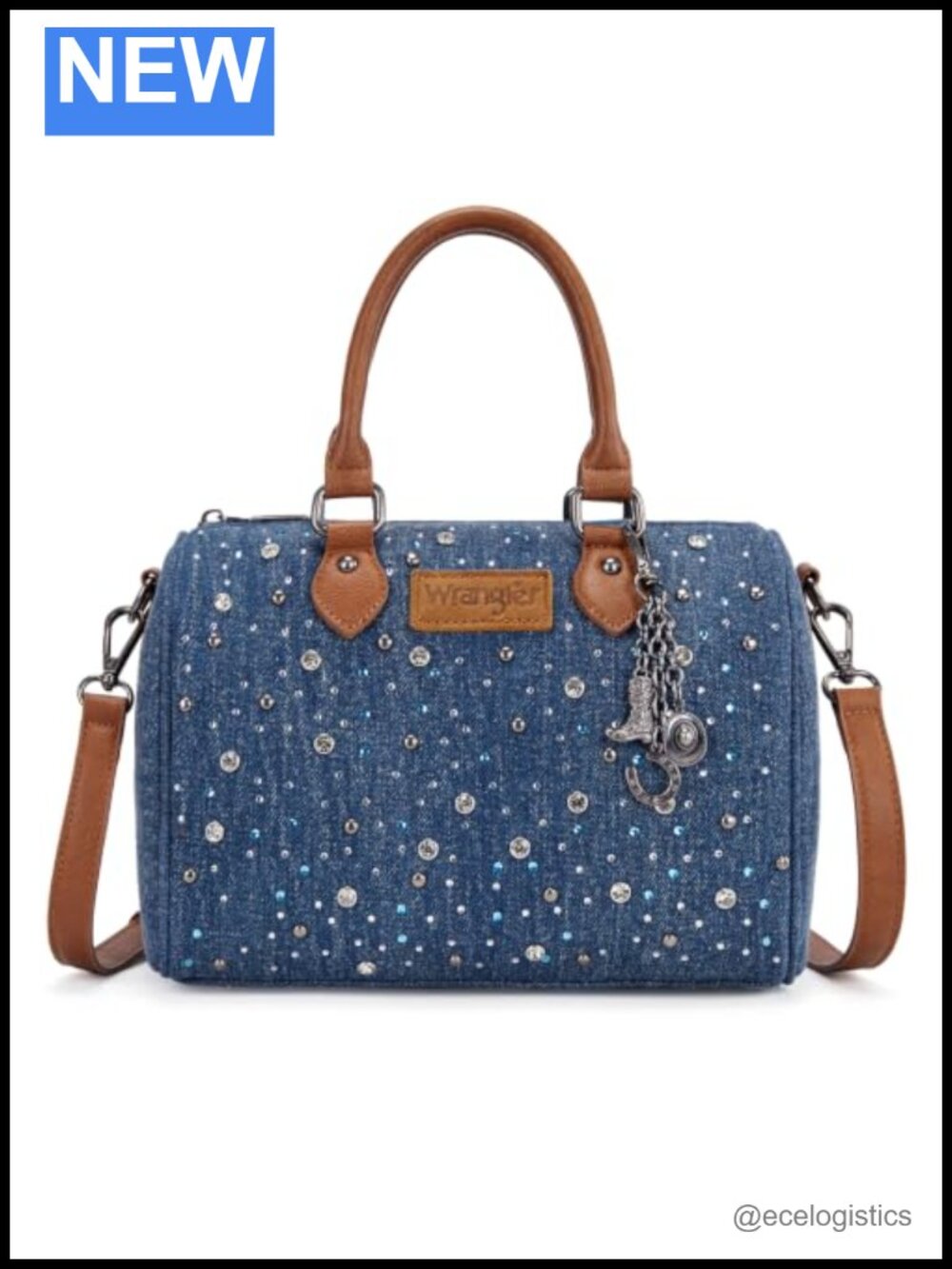 Wrangler Rhinestone Denim Barrel Bag for Women Crossbody Satchel Y2K Purse